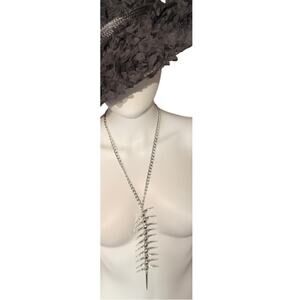 Avant Garde Silver Tone Spine Spinal Back Front Necklace Goth Emo Rave Party